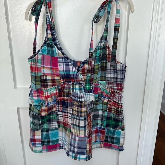 Pilcro Madras Plaid Tie Shoulder Top - Picture 3 of 8